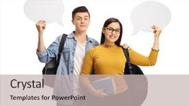  Presentation with chat - Theme enhanced with boy girl - teenage students with chat bubbles background and a soft green colored foreground