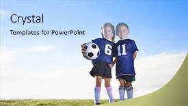  Presentation with youth - Theme having boy girl - two cute youth soccer players background and a light blue colored foreground