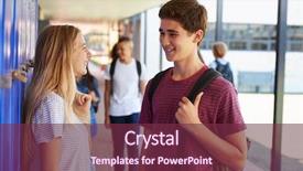  Presentation with friends - Amazing slide deck having boy girl - two friends talking in school backdrop and a violet colored foreground