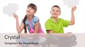  Presentation with children hands - Presentation theme having boy girl - two funny children sitting background and a lemonade colored foreground