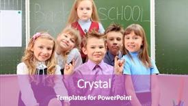  Presentation with classroom - Colorful theme enhanced with boy girl blackboard - happy schoolchildren at a classroom backdrop and a coral colored foreground