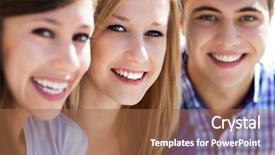  Presentation with young people in the club - Presentation theme enhanced with boy girl friendship - three young people smiling background and a red colored foreground