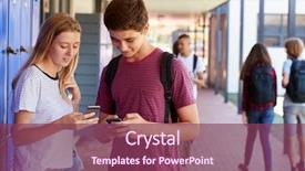  Presentation with friendship school - Slide set with boy girl friendship - two friends talking and using background and a violet colored foreground