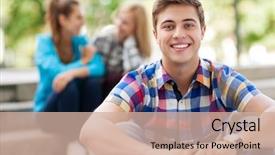  Presentation with friends - Slides consisting of boy girl friendship - young man with friends background and a soft green colored foreground