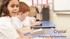  Presentation with children books - Colorful slides enhanced with boy girl sitting together desk school - group of children reading books backdrop and a  colored foreground