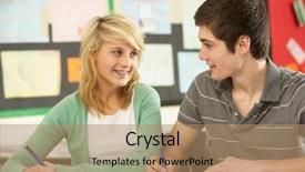  Presentation with worried female college student for health check up - Colorful slides enhanced with boy girl sitting together desk school - male and female teenage students backdrop and a  colored foreground