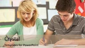  Presentation with female college student for health check up - Amazing presentation theme having boy girl sitting together desk school - male and female teenage students backdrop and a coral colored foreground