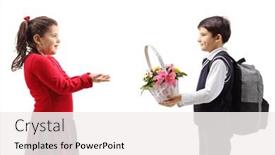  Presentation with white flowers - Theme having boy-giving-a-basket background and a white colored foreground