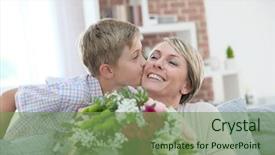  Presentation with mothers day floral - PPT layouts having birthday 50 - young boy giving flowers background and a seafoam green colored foreground