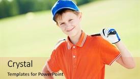 Presentation with club - PPT layouts having boy golf player portrait background and a red colored foreground