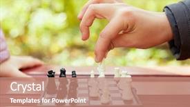  Presentation with chessboard - Presentation theme having boy hand holds chess piece background and a coral colored foreground