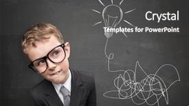  Presentation with light bulb idea invention presenter - Slides enhanced with boy having an idea light background and a dark gray colored foreground