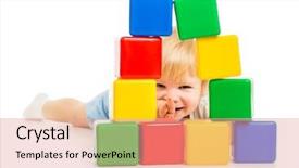  Presentation with baby blocks - PPT layouts enhanced with boy hidden behind building blocks background and a coral colored foreground