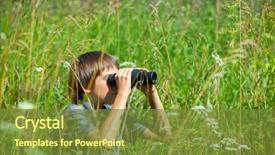  Presentation with boy scout - Cool new PPT theme with boy hiding in grass looking backdrop and a tawny brown colored foreground