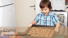  Presentation with baking cookies - PPT theme consisting of boy-holding-a-baking-sheet background and a coral colored foreground