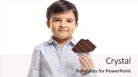  Presentation with snicker chocolate bar - PPT layouts having boy holding a bitten chocolate background and a light gray colored foreground