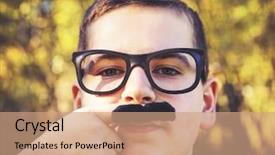  Presentation with vintage retro - PPT layouts enhanced with boy holding a finger mustache background and a coral colored foreground