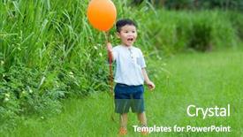  Presentation with flying - Beautiful slides featuring boy holding a flying ballon backdrop and a tawny brown colored foreground