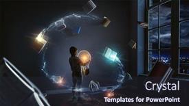  Presentation with light bulb - Slides with boy-holding-a-light-bulb background and a tawny brown colored foreground