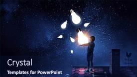  Presentation with light bulb - Presentation theme featuring boy-holding-a-light-bulb background and a navy blue colored foreground