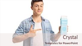  Presentation with car body repairer holding - Cool new PPT theme with boy holding a milk carton backdrop and a lemonade colored foreground