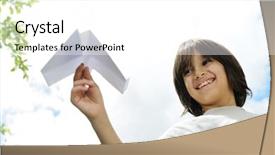  Presentation with santa claus holding scroll paper - PPT theme featuring boy holding a paper airplane background and a white colored foreground