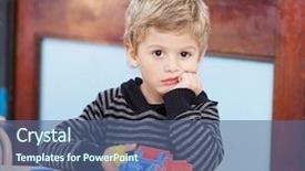  Presentation with colour blocking building blocks - Amazing slide set having boy holding blocks in classroom backdrop and a ocean colored foreground