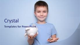  Presentation with piggy bank - Amazing presentation theme having boy holding broken piggy bank backdrop and a light blue colored foreground