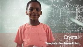  Presentation with maths - Cool new presentation theme with boy holding cellphone against greenboard backdrop and a coral colored foreground