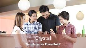  Presentation with ice cream cones - PPT theme having boy holding cones while family choosing ice cream from menu background and a coral colored foreground