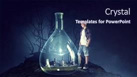  Presentation with glass - Beautiful presentation design featuring boy-holding-glass-flask backdrop and a navy blue colored foreground