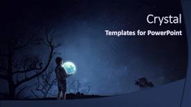  Presentation with moon - Presentation theme featuring boy-holding-moon-at-night background and a navy blue colored foreground