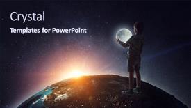  Presentation with moon - Beautiful PPT theme featuring boy-holding-moon-at-night backdrop and a wine colored foreground