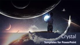  Presentation with moon - Beautiful theme featuring boy-holding-moon-at-night backdrop and a navy blue colored foreground