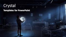  Presentation with moon - Cool new slide set with boy-holding-moon-at-night backdrop and a black colored foreground