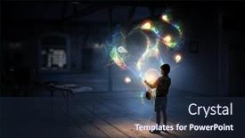  Presentation with moon - Presentation theme featuring boy-holding-moon-at-night background and a tawny brown colored foreground