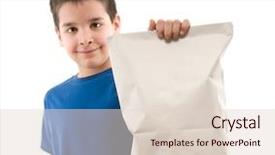  Presentation with paper bag - PPT layouts with boy holding recycled shopping bag background and a lemonade colored foreground