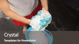  Presentation with outdoors - Slide deck featuring boy holding sponge with suds background and a  colored foreground