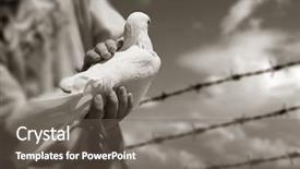  Presentation with white dove - Audience pleasing PPT theme consisting of boy holding white dove backdrop and a gray colored foreground