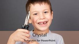  Presentation with lost - Cool new PPT layouts with boy holds a lost tooth backdrop and a coral colored foreground