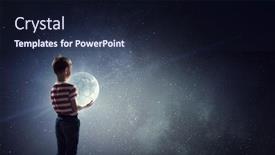  Presentation with moon - Presentation theme with boy-holds-the-moon-mixed background and a wine colored foreground