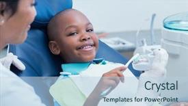  Presentation with toothpaste little kid boy brushing - Slides with boy how to brush teeth background and a light blue colored foreground