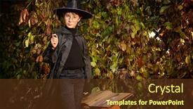  Presentation with magic book - Amazing presentation having boy in a costume of wizard with his magic wand conjures using magic book halloween concept backdrop and a tawny brown colored foreground