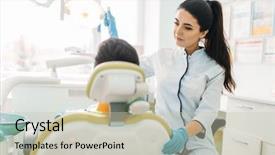  Presentation with pediatric dentistry - Presentation having boy in a dental cabinet background and a soft green colored foreground