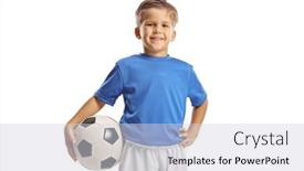  Presentation with football goal post - Slide deck having boy-in-a-football-jersey background and a light gray colored foreground