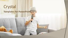  Presentation with microphone - Amazing PPT layouts having boy in a hat sing backdrop and a  colored foreground