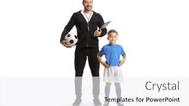  Presentation with football coach - Presentation theme having boy-in-a-jersey background and a white colored foreground