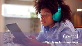  Presentation with using digital tablet - Presentation consisting of boy-in-bedroom-lying background and a violet colored foreground