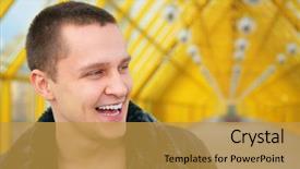  Presentation with black yellow - Slide set enhanced with boy in black jacket background and a gold colored foreground