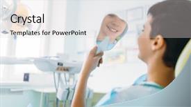  Presentation with dental pediatric - Audience pleasing PPT layouts consisting of boy in dental chair looking backdrop and a light gray colored foreground